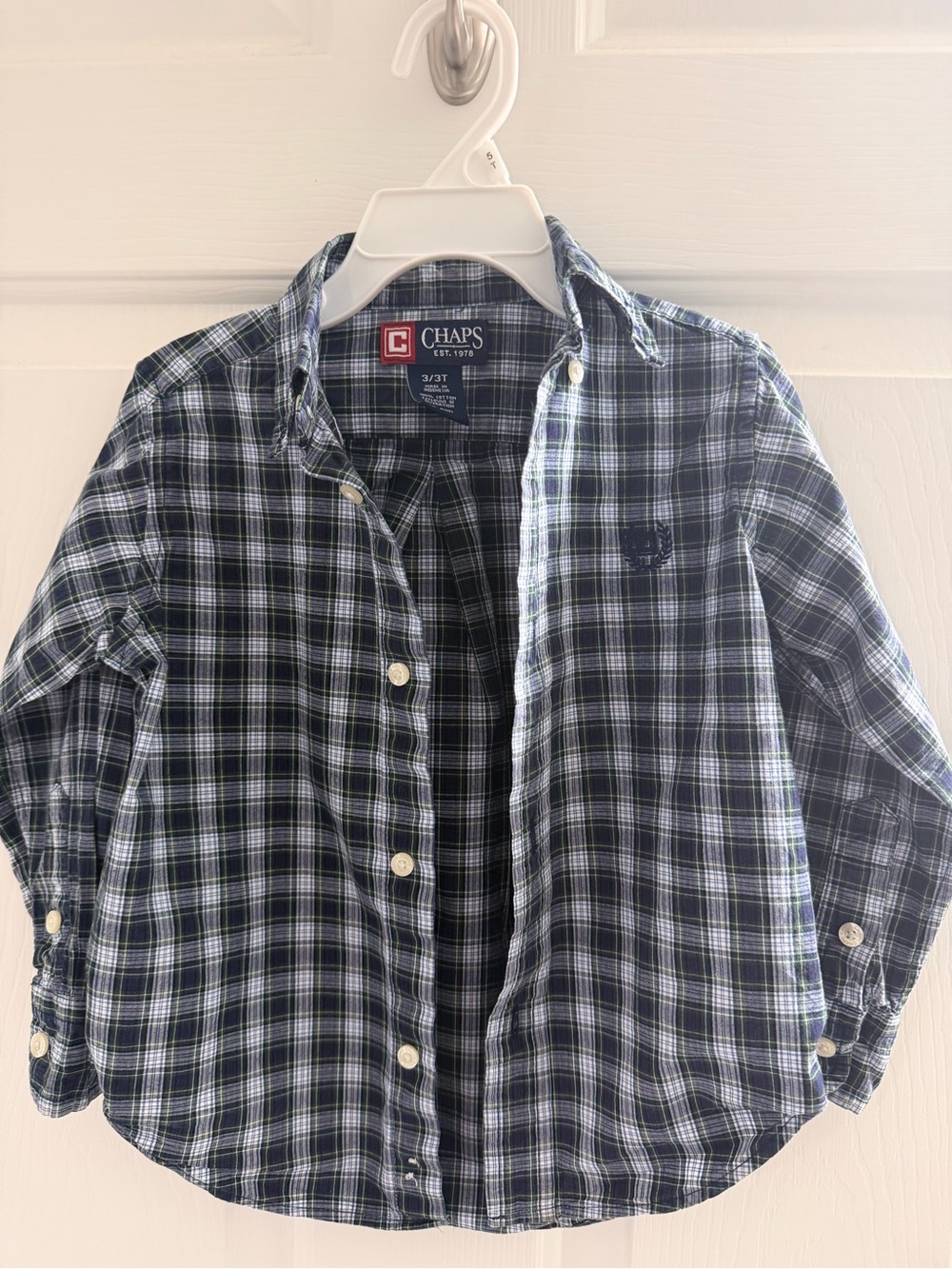 Chaps Navy, White & Green Plaid Button-Front Shirt